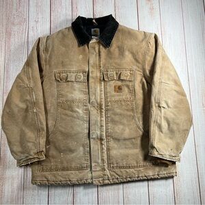 Vintage Carhartt C26 BRN Workwear Chore Jacket Mens XL Faded Stained Distressed